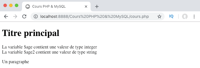 Les données en PHP peuvent être de type chaine de caractère ou string