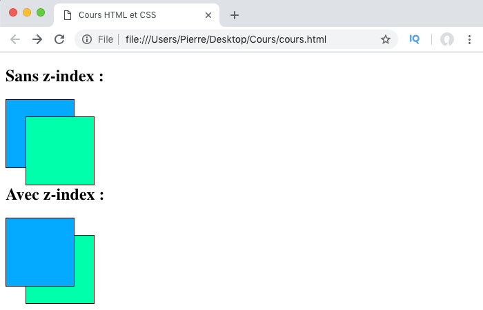 Gestion de l'ordre d'affichage avec la propriété CSS z-index