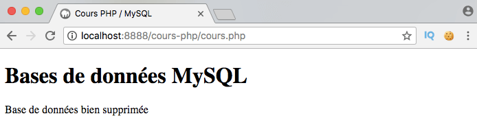 On supprime une base de données MySQL entière en PDO PHP avec drop database