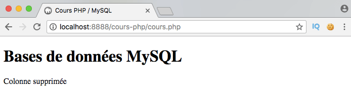On supprime une colonne de notre table SQL avec PDO PHP