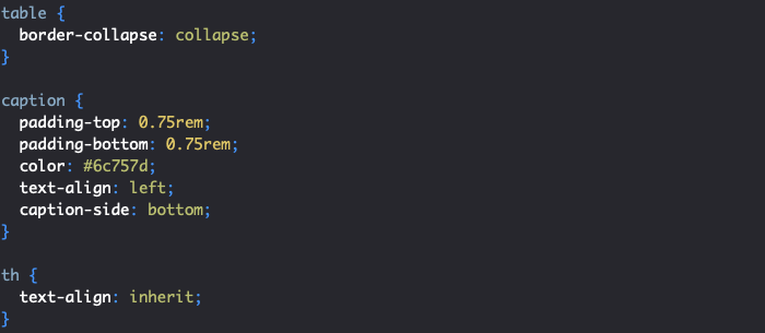 Styles reboot Bootstrap des tableaux
