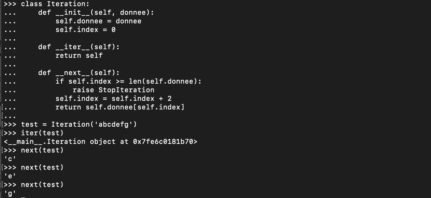 Création d'un itérateur Python