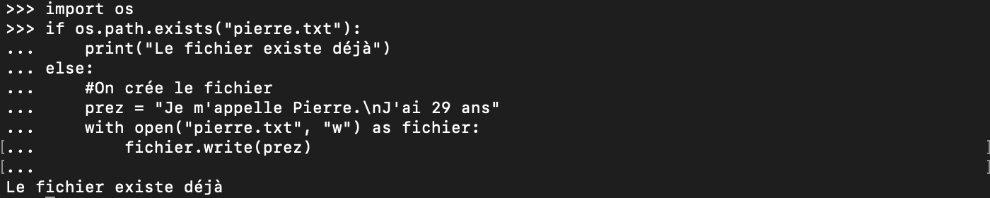 Tester l'existence d'un fichier avec la fonction Python exists
