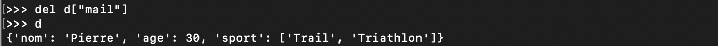 Supprimer des données dans un dictionnaire Python