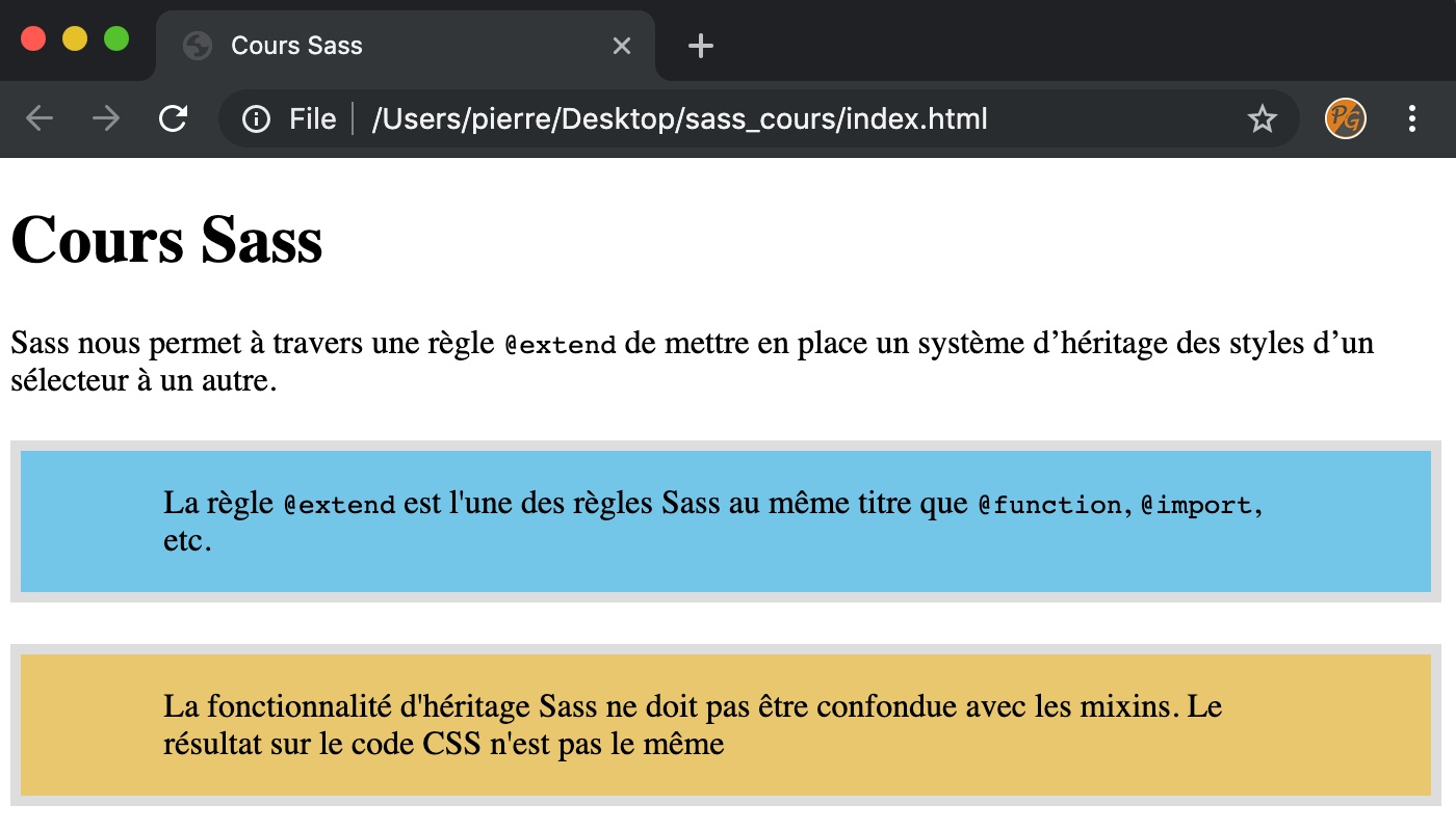 L'héritage des propriétés avec Sass - resultat