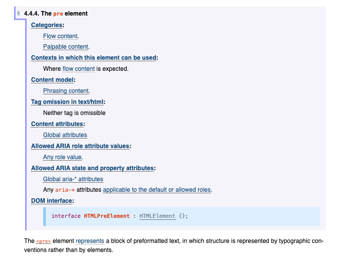 Element HTML pre reference documentation officielle