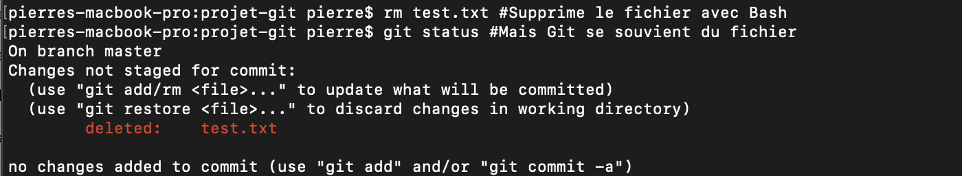 git status apres git rm